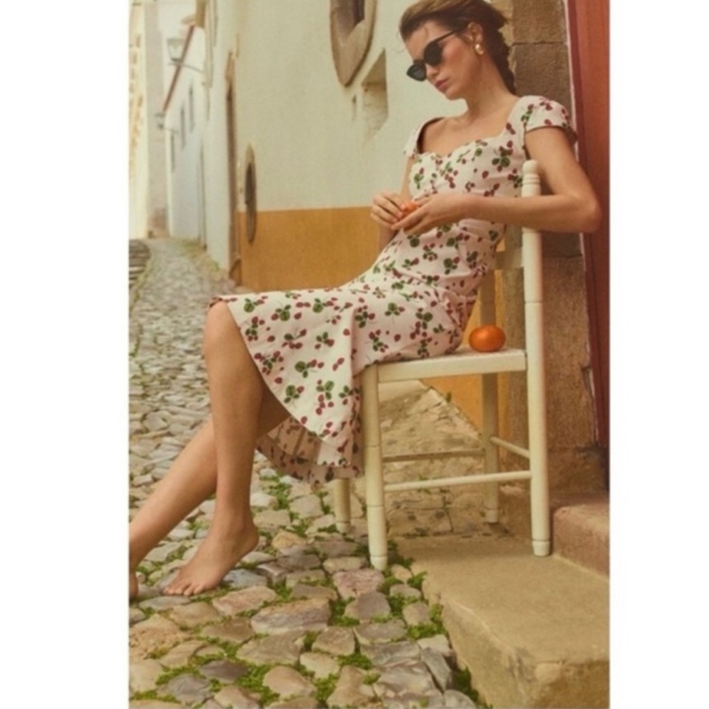 NWT Anthropologie Maeve Cecily Fit & Flare Midi Strawberries Sweetheart Dress, L - Picture 4 of 16